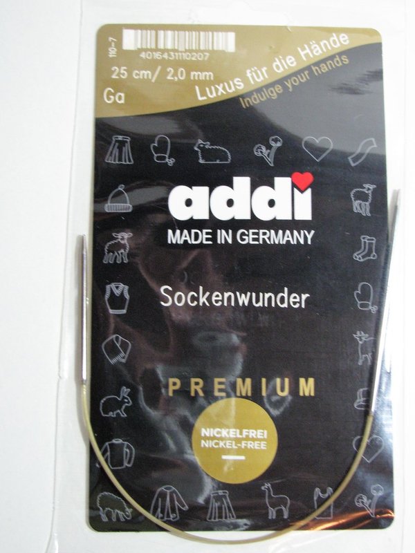 Addi Rundstricknadel mit Trick – „Sockenwunder“ 25 cm | Ø 2,0 mm
